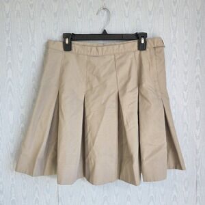 Vtg 90s Womens 16 33" Pleated A-Line Tan Beige Skirt Preppy‎ Academia Schoolgirl